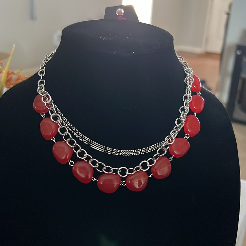 Red 3 layered necklace